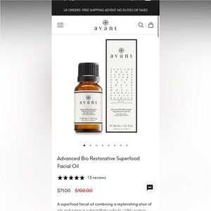 $70 Avanti Bio Restorative Superfood Facial Oil NIB